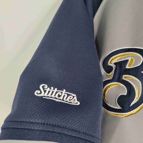 Stitches Milwaukee Brewers Gray Embroidered Jersey Team Logo Short Sleeves Large - Picture 5 of 9